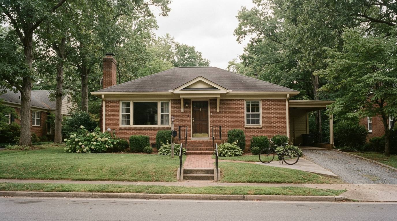 Brick ranch houses on a gently rising street