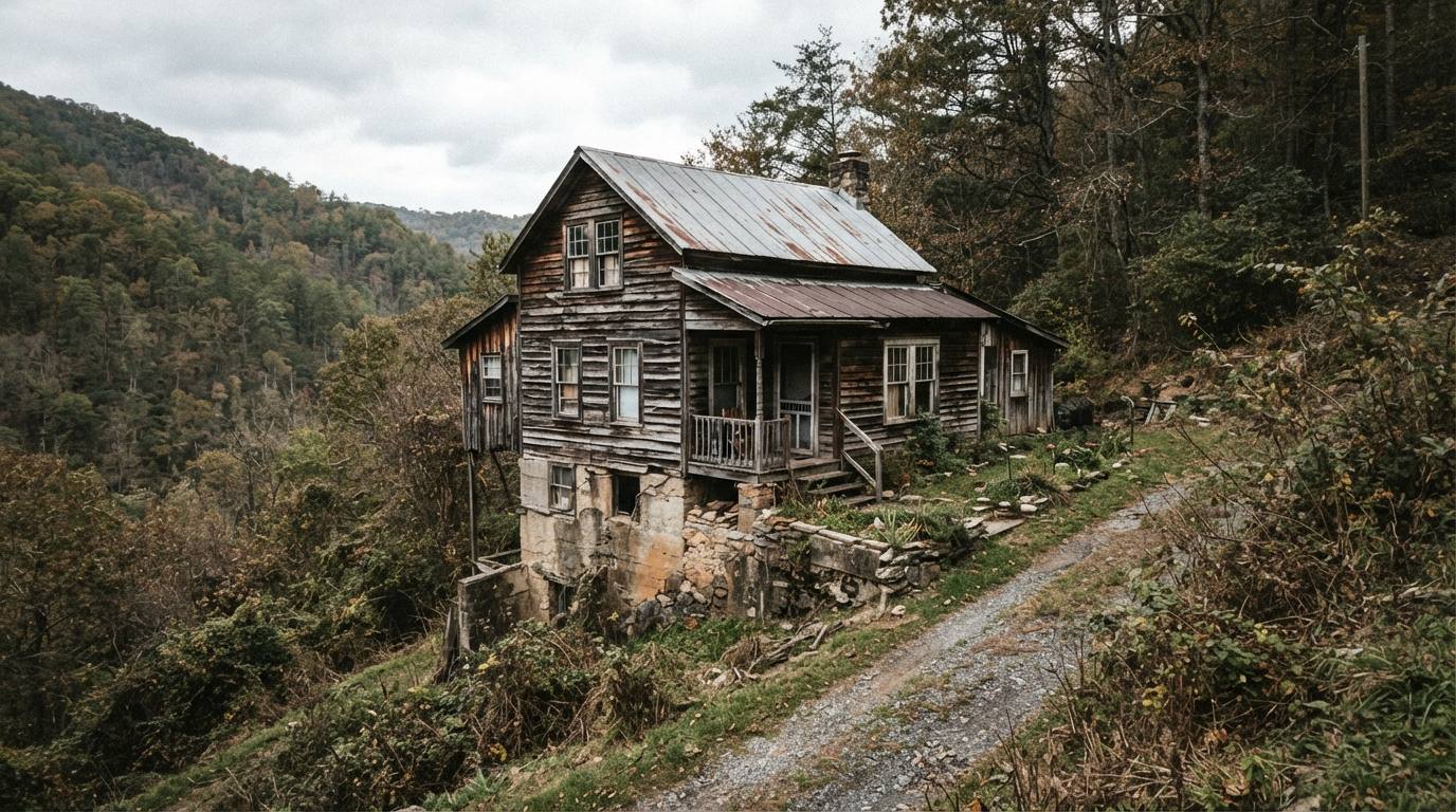 Older home on a hillside site with red clay verge