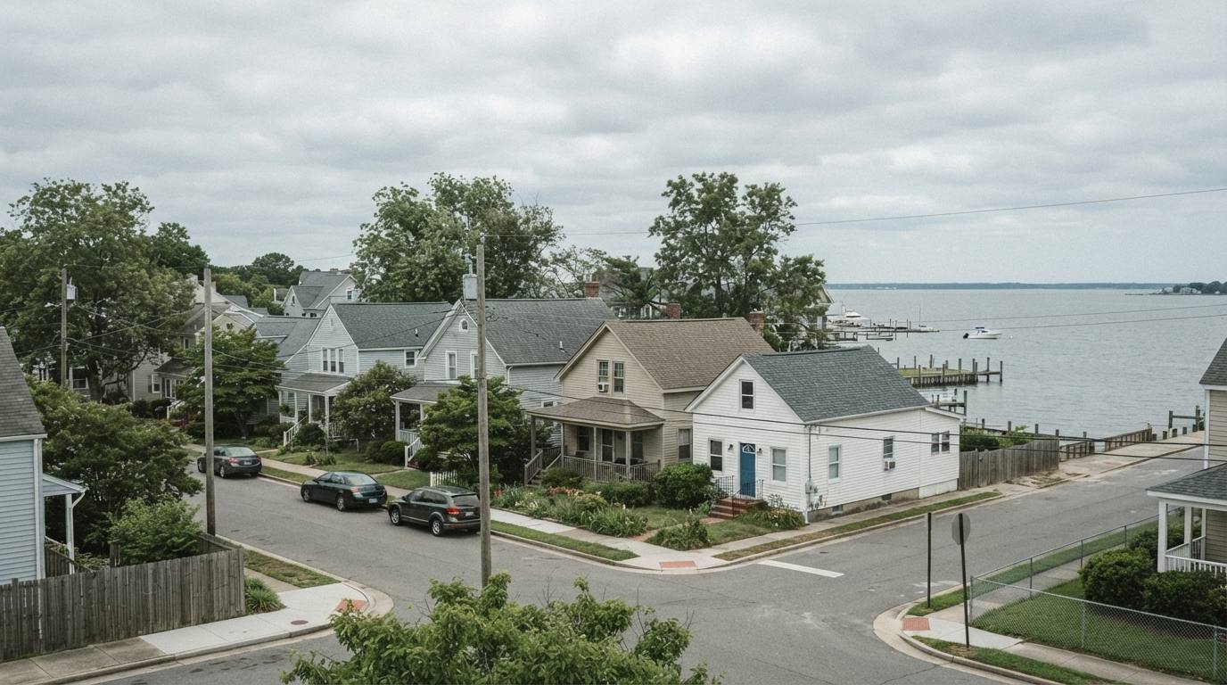 Coastal neighbourhood beside tidal marsh