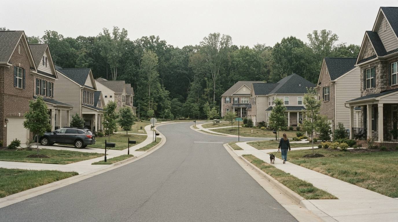 Subdivision streetscape with young planting
