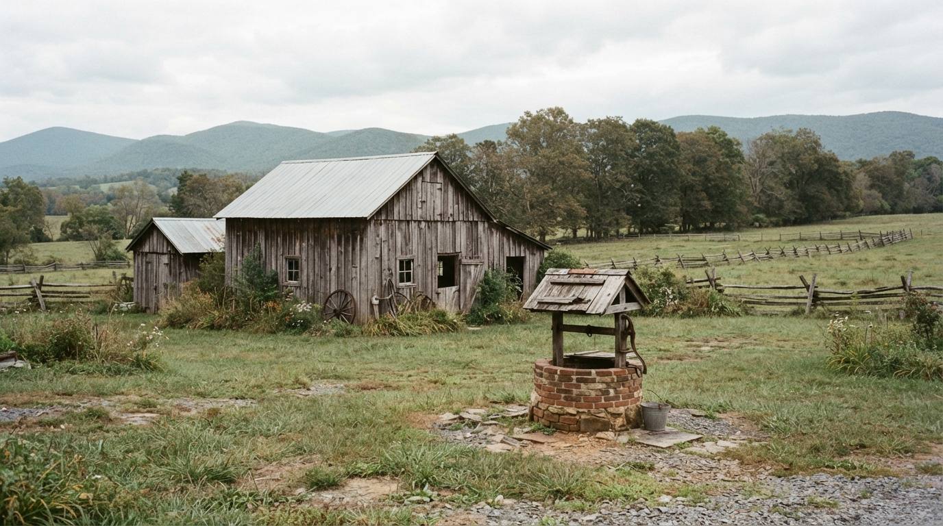 Rural outbuildings beside a well head