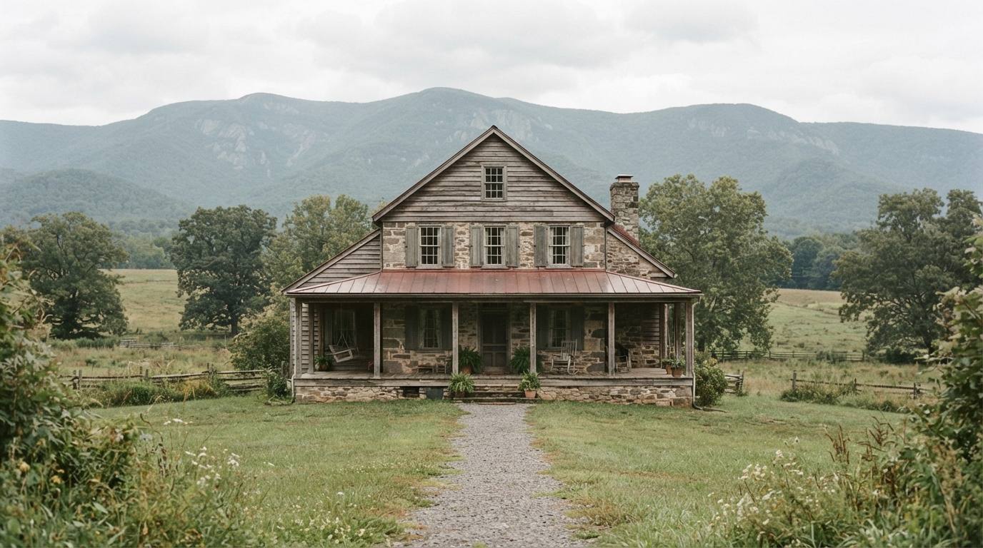 Farmhouse on rolling pasture land