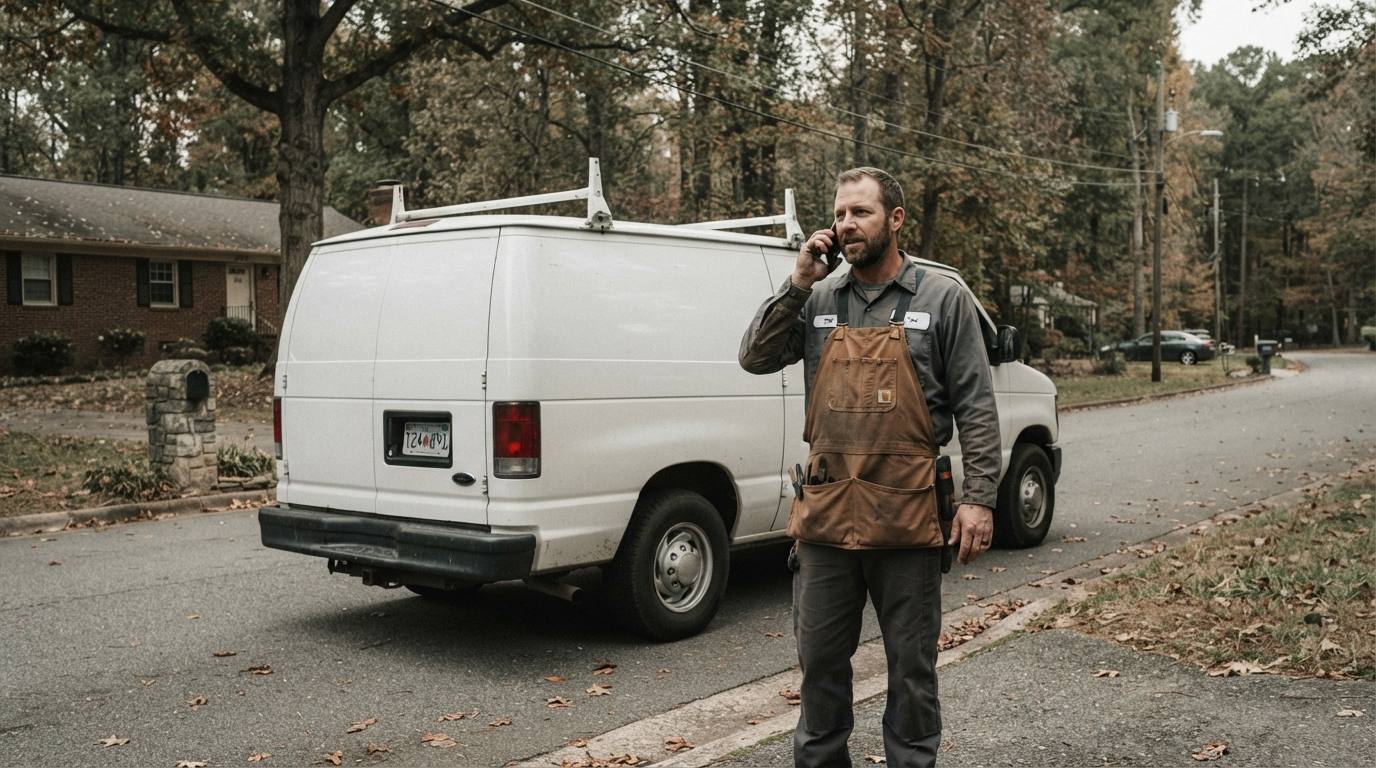 Plumber taking a call on the phone