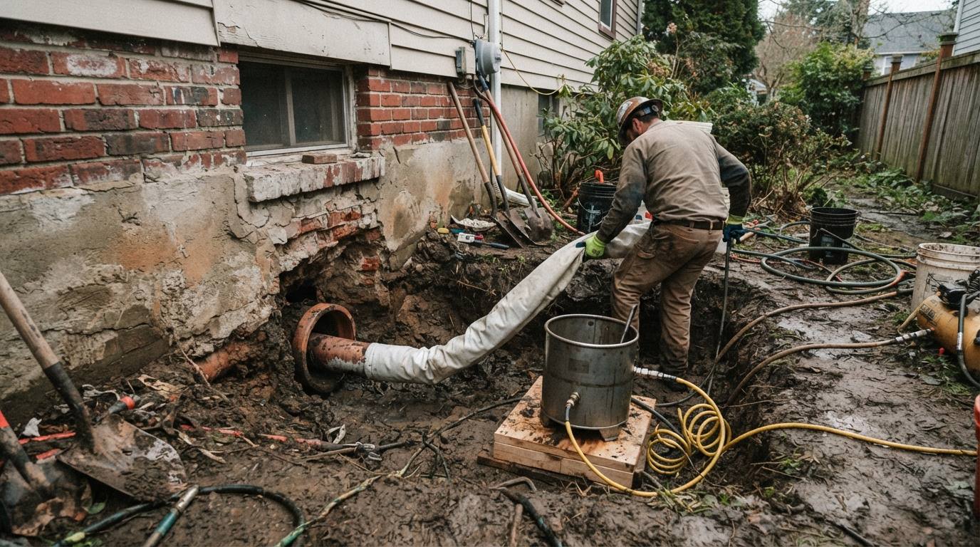 Cured-in-place liner being fed into a sewer line