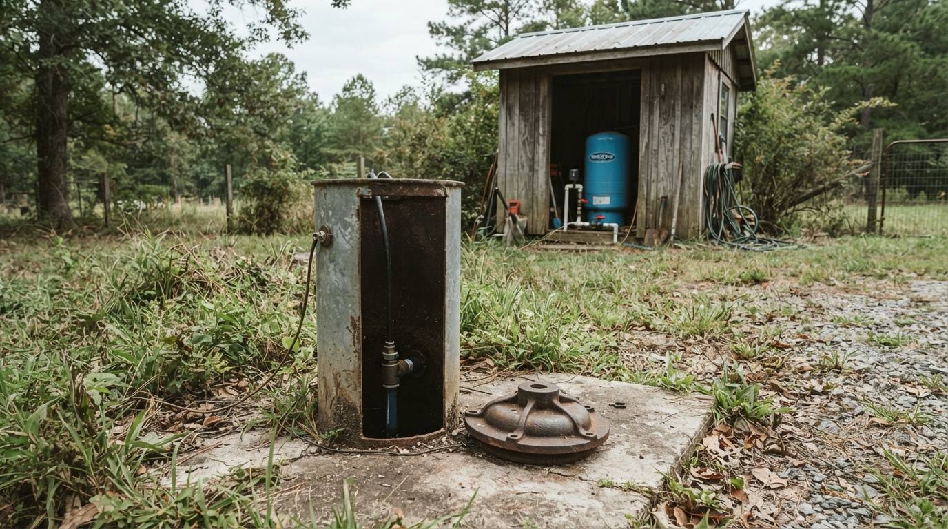 Outdoor well head with the cap removed