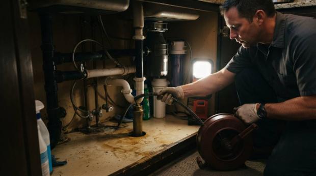 Drain cable being fed into a clean-out
