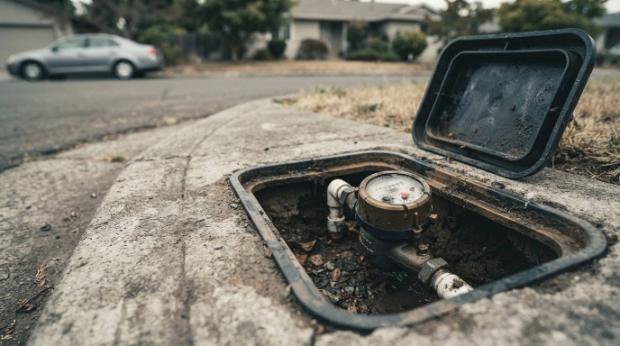 Open water meter box at the kerb